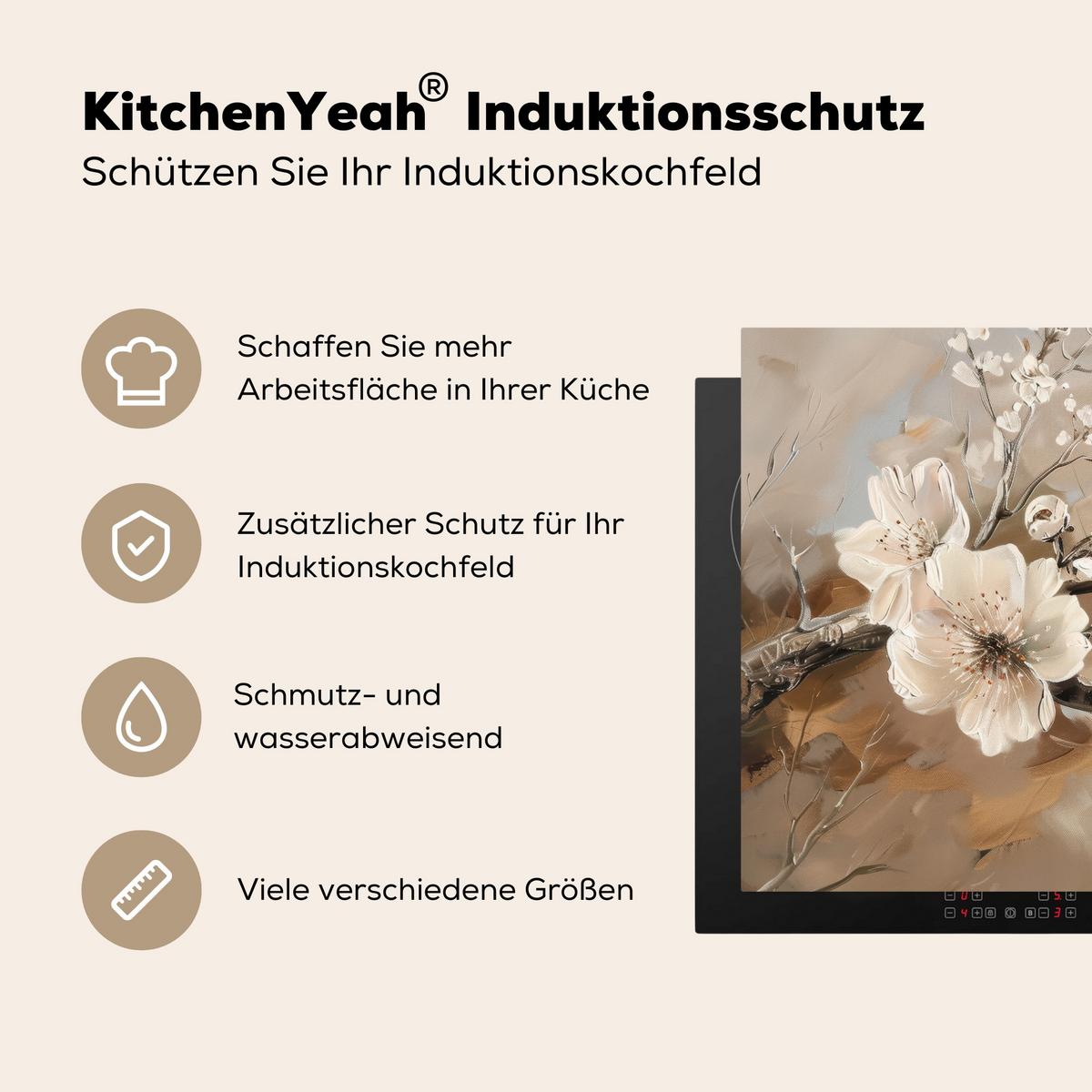HERDABDECKPLATTE Blumen - Abstrakt - Gemalt - Beige Ceranfeldabdeckung 80x52 cm - Kaschmir, Kunststoff (80/52/0.2cm) - MuchoWow