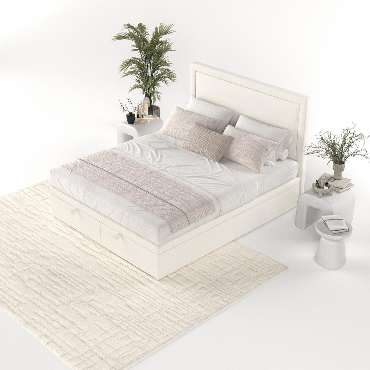POLSTERBETT Salma mit Stauraum 200/200 cm Creme im Megan Stoff - Creme/Schwarz, Holz/Holzwerkstoff (200/200cm) - AltaBeds