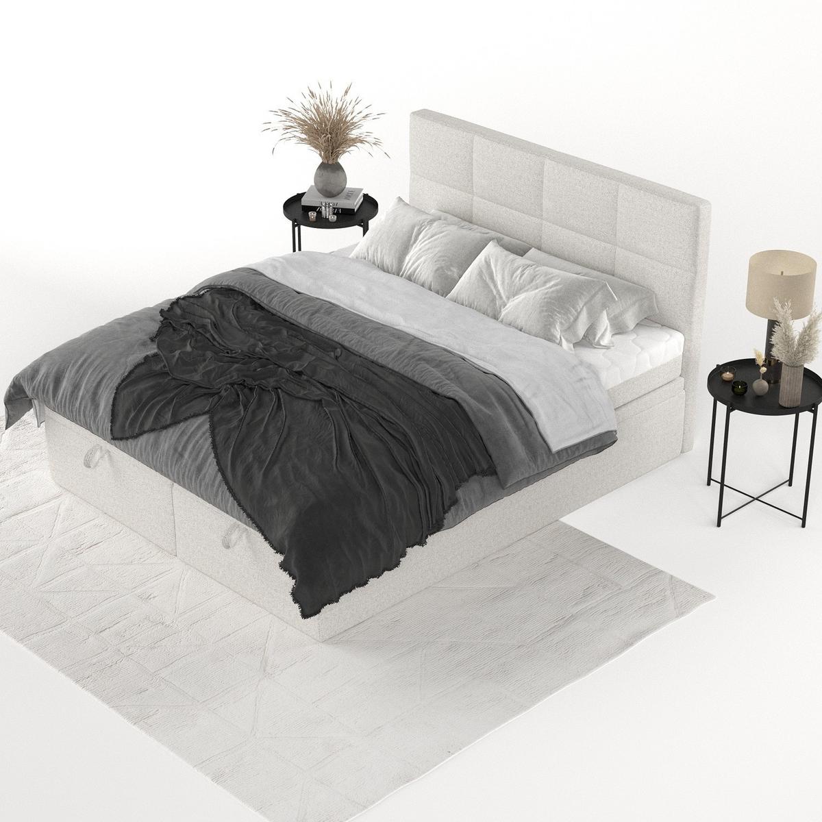 BOXBETT Tessa 160/200 cm Hellbeige im Riva Stoff - Sandfarben/Schwarz, Holz/Holzwerkstoff (160/200cm) - AltaBeds