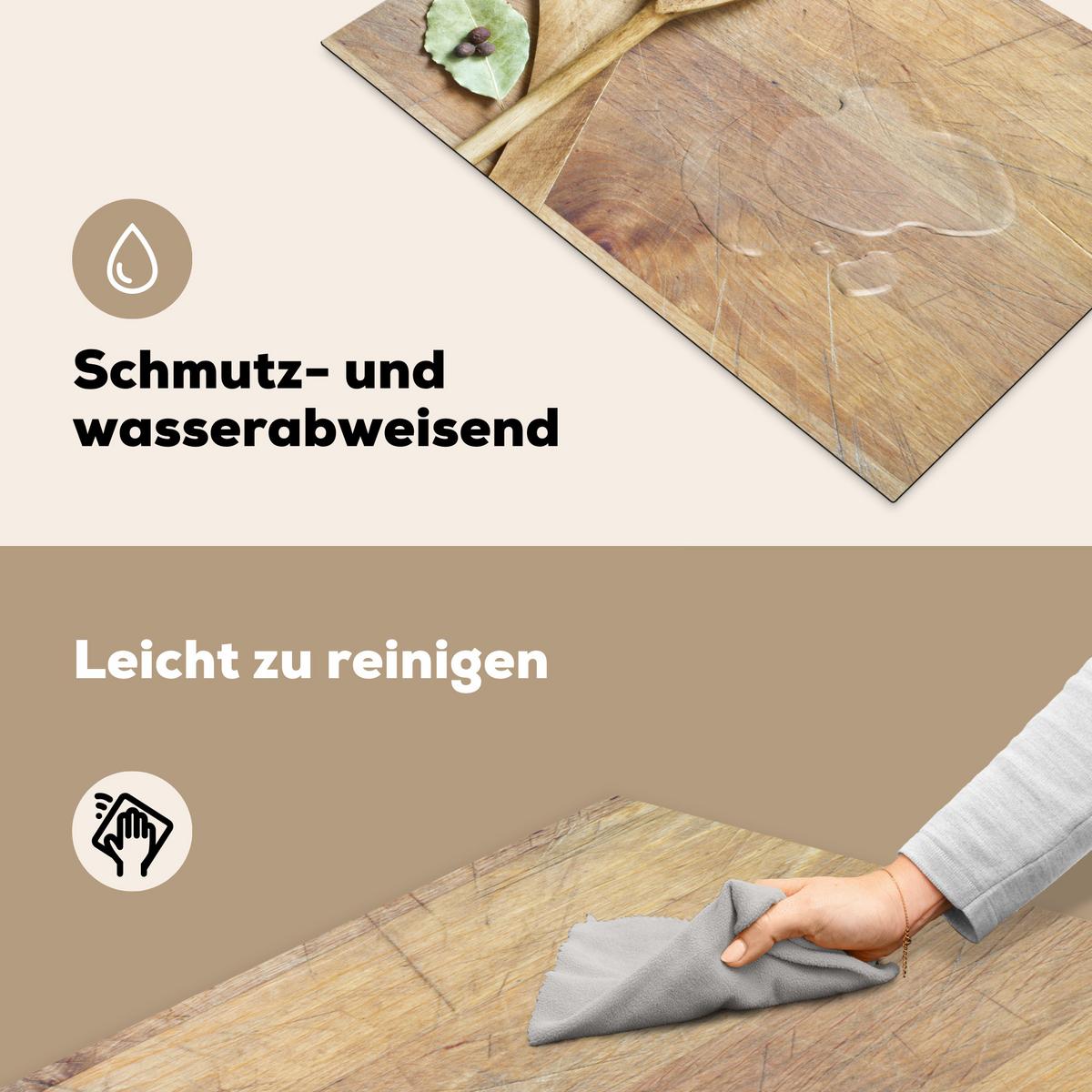 HERDABDECKPLATTE Holz - Löffel - Braun - Smiley Ceranfeldabdeckung 76x51.5 cm - Hellbraun, Kunststoff (76/51.5/0.2cm) - MuchoWow