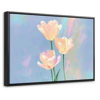 LEINWAND Bilder mit Rahmen - Tulpen - Rosa Akzente - Blau - 30x20 - Pastellblau, Textil (30/20cm) - MuchoWow