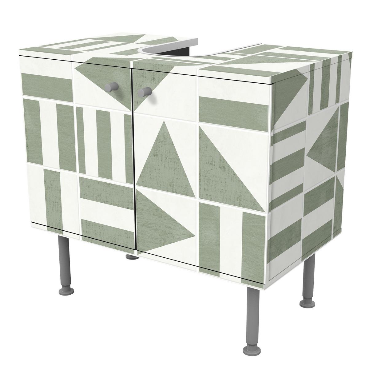 WASCHBECKENUNTERSCHRANK Fliesen mit geometrischen Formen Grün Shabby 60/55/35 cm - Grün, Holzwerkstoff (60/55/35cm) - Bilderwelten