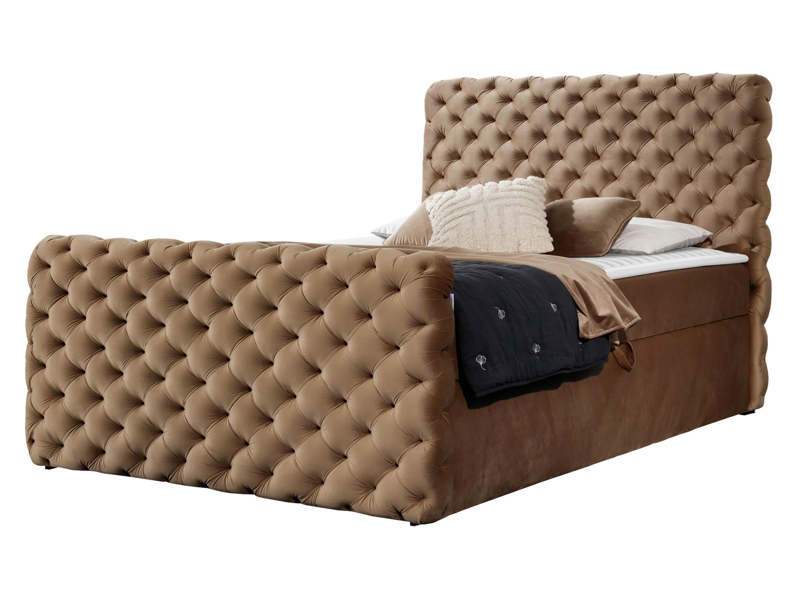 BOXBETT Chesterfield Lux - H3 - Cappuccino, Holz (160/200cm) - MIRJAN24