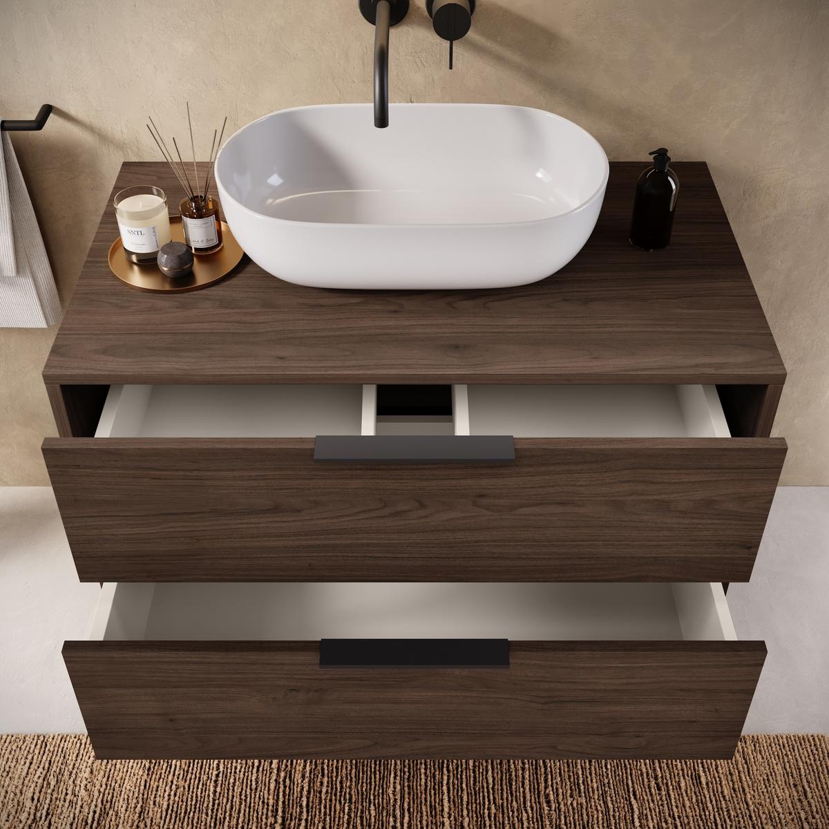 WASCHBECKENUNTERSCHRANK Livorno 2 Schubladen Walnuss Braun - 80 x 46 x 46 cm - Walnussfarben, Holz (80/46/46cm) - Badplaats