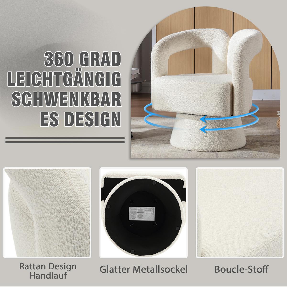 DREHSESSEL 360° Boucle Akzentstuhl Polstersessel für Wohnzimmer & Büro - Beige, Textil (67/74/55cm) - Urban Meuble