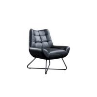 SESSEL SNOOZE Schwarz Leder - Silberfarben/Schwarz, Leder (82/93/76cm) - KAWOLA