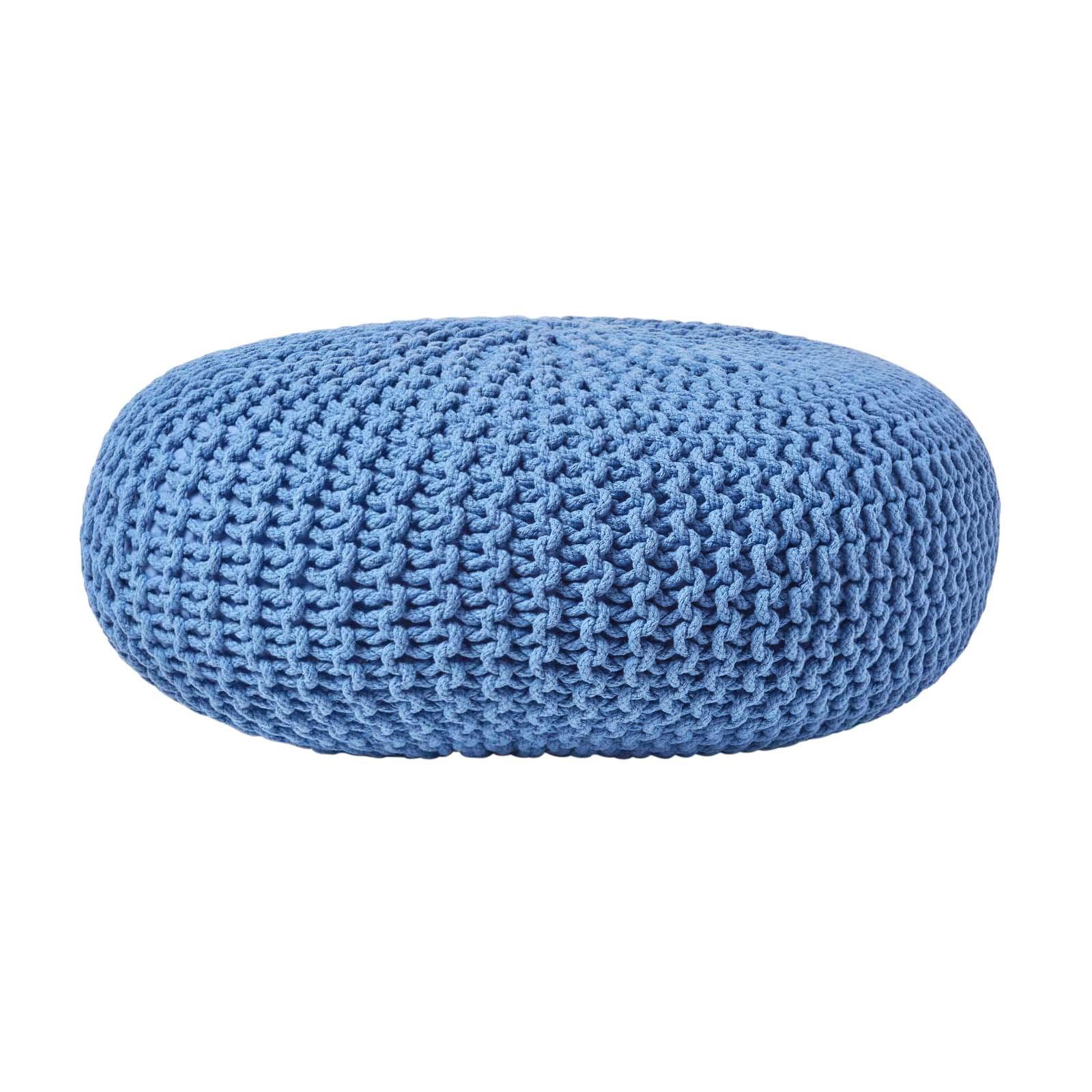 STRICK-POUF blau, Bodenkissen rund 70/70/23 cm - Blau, Textil (70/23/70cm) - Homescapes