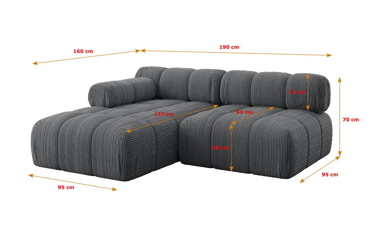 ECKSOFA modulares Sofa Razon-L1 - 190x160x70 cm Dunkelgrau Cord - Dunkelgrau, Holzwerkstoff/Textil (190/160cm) - ALTDECOR