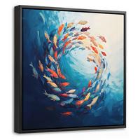 LEINWAND Bilder mit Rahmen - Meer - Fische - Bunt - Dynamisch - 20x20 - Hellblau, Textil (20/20cm) - MuchoWow