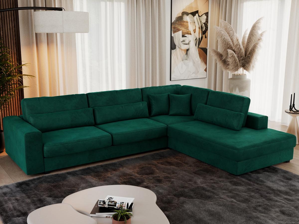 ECKSOFA Savona Dunkelgrün Velvet - rechts - Dunkelgrün/Schwarz, Kunststoff/Textil (249/316cm) - MKS