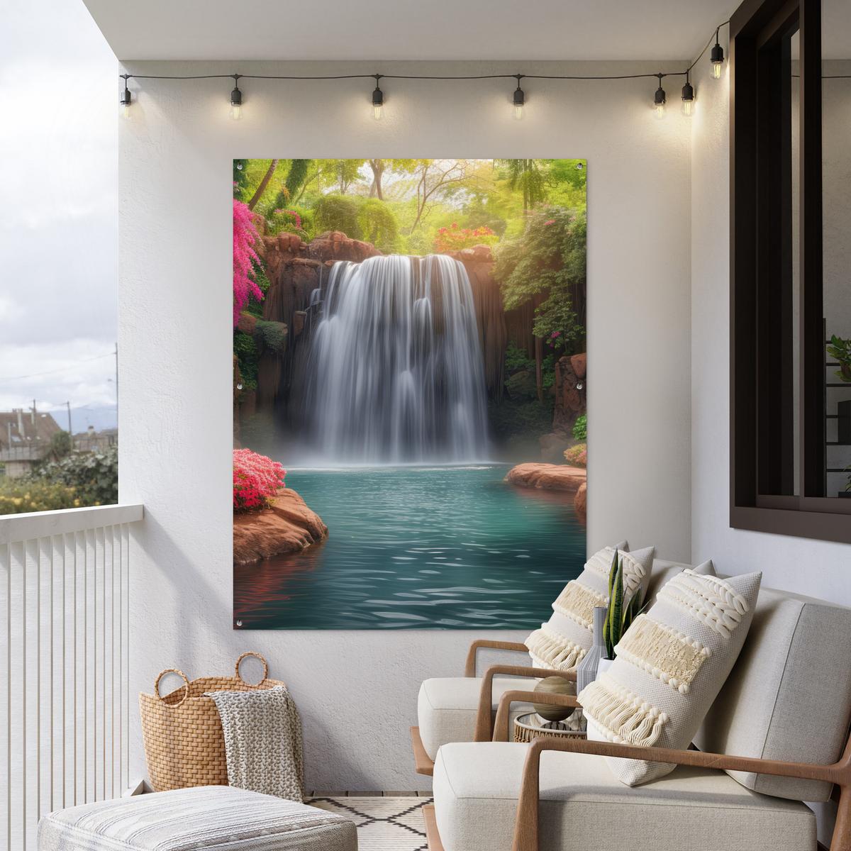 GARTENPOSTER Wasserfall - Natur - Pflanzen - Dschungel - Wasser Gartendekoration 120x160 cm - Grün, Kunststoff (120/160/0.2cm) - OnlyWow