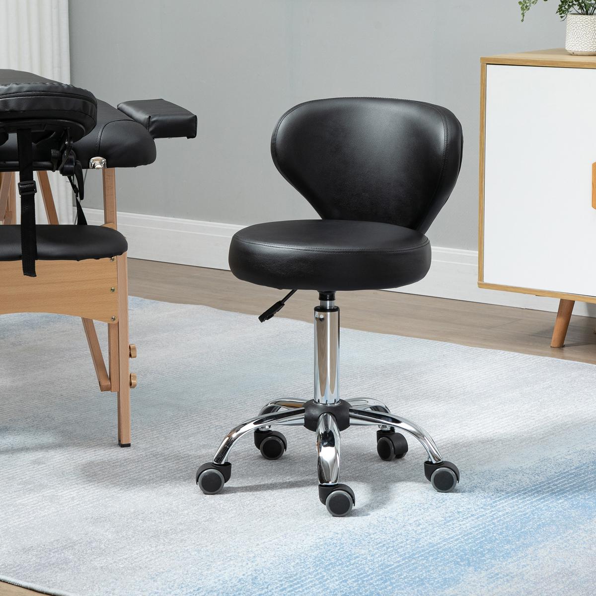 ROLLHOCKER höhenverstellbar Drehhocker drehbar Salon Hocker mit Lehne Schwarz - Schwarz, Kunststoff (45/88/54cm) - HOMCOM