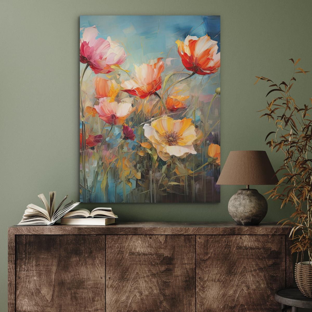AKUSTIKBILD Blumen - Aquarell - Kunst - Botanisch - Natur Wandbilder 60x80 cm - Orange, Kunststoff (60/80/0.9cm) - MuchoWow