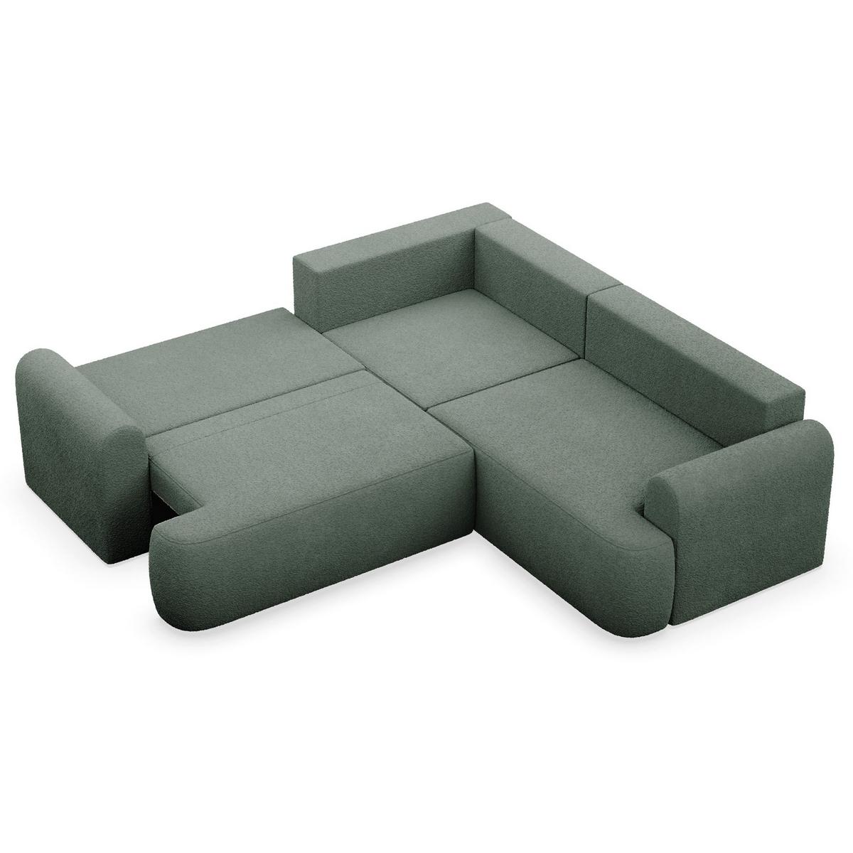 ECKSCHLAFSOFA Kaveo DUNKELGRÜNER PLÜSCH universell mit Eckelement MIT BETTKASTEN - Dunkelgrün/Schwarz, Kunststoff/Textil (245/245cm) - Selsey