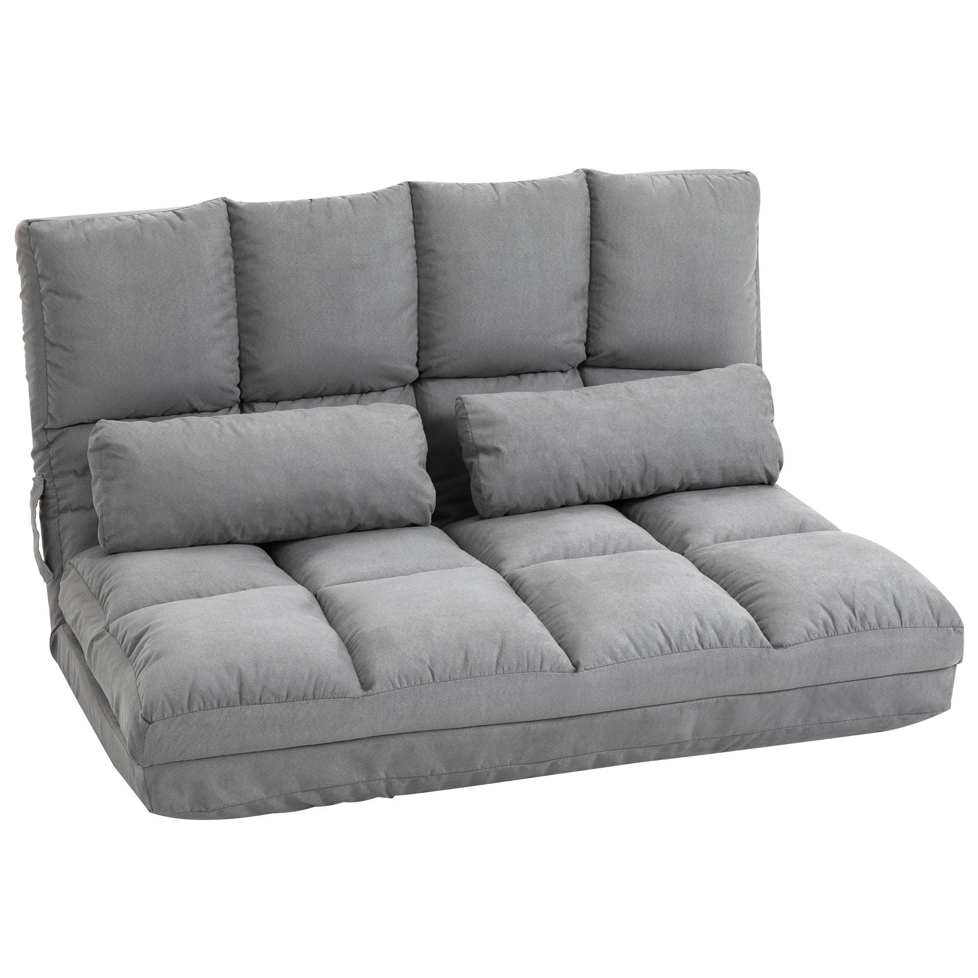 BODENSTUHL 2-in-1 Bodensessel Bett mit Rückenlehne 3 Positionen Verstellbar - Grau, Textil/Metall (73/60/102cm) - HOMCOM