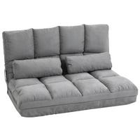 BODENSTUHL 2-in-1 Bodensessel Bett mit Rückenlehne 3 Positionen Verstellbar - Grau, Textil/Metall (73/60/102cm) - HOMCOM