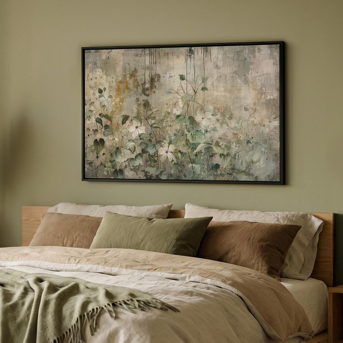 LEINWAND Bilder mit Rahmen - Blumen - Blätter - Abstrakt - Modern - 90x60 - Grau, Textil (90/60cm) - MuchoWow