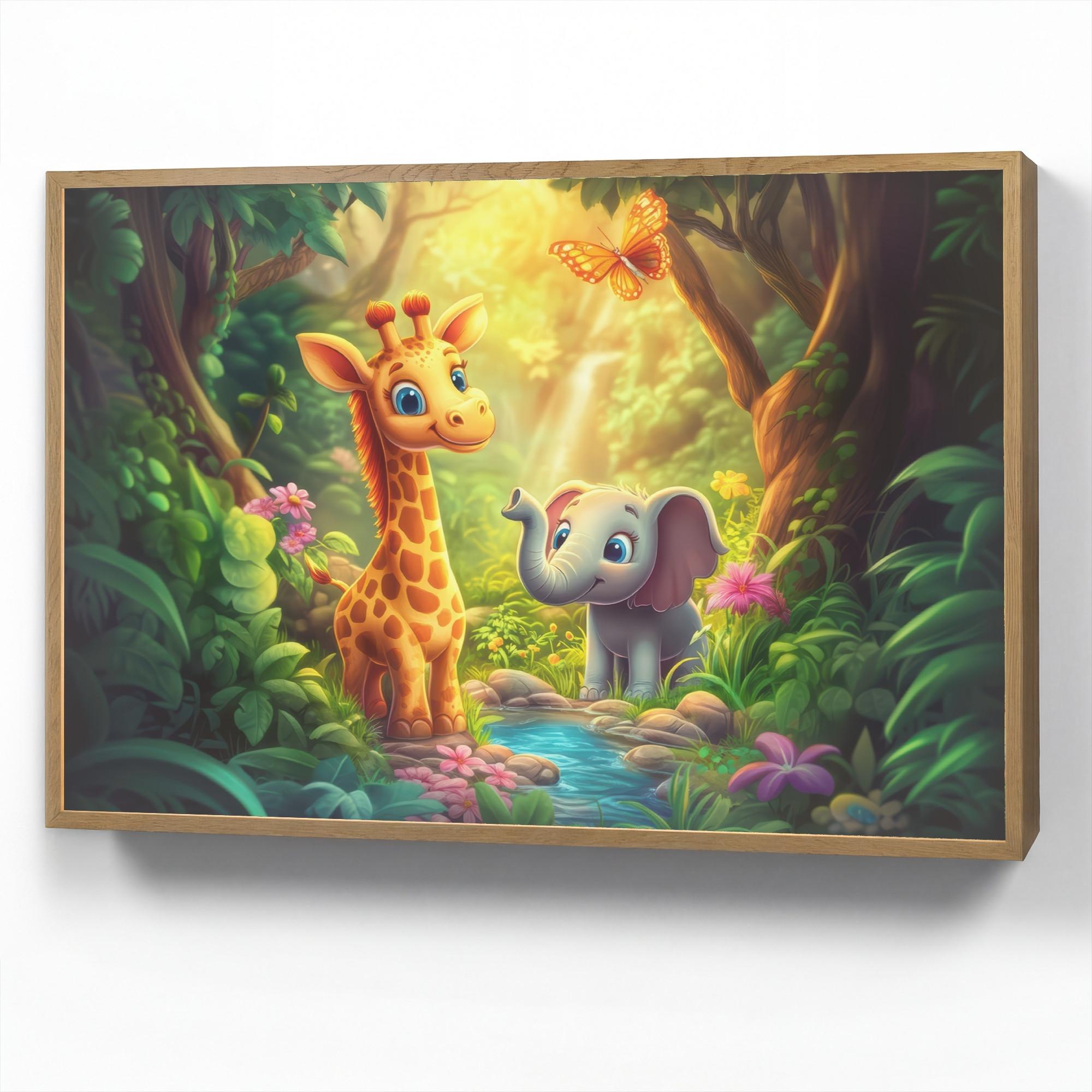 WANDLEUCHTE MIT AKKU Giraffe - Elefant - Blumen - Dschungel 90x60 cm - Grün, Holzwerkstoff (90/60/8cm) - OnlyWow