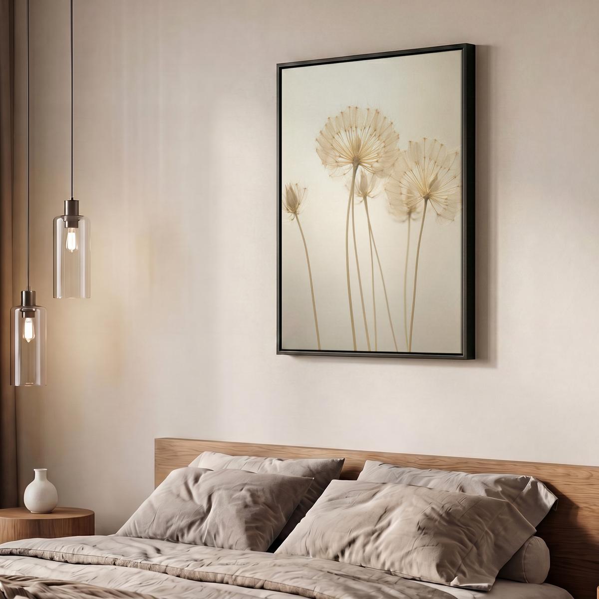 LEINWAND Bilder mit Rahmen - Sonnenlicht - Löwenzahn - Botanisch - Blumen - 50x70 - Creme, Textil (50/70cm) - MuchoWow