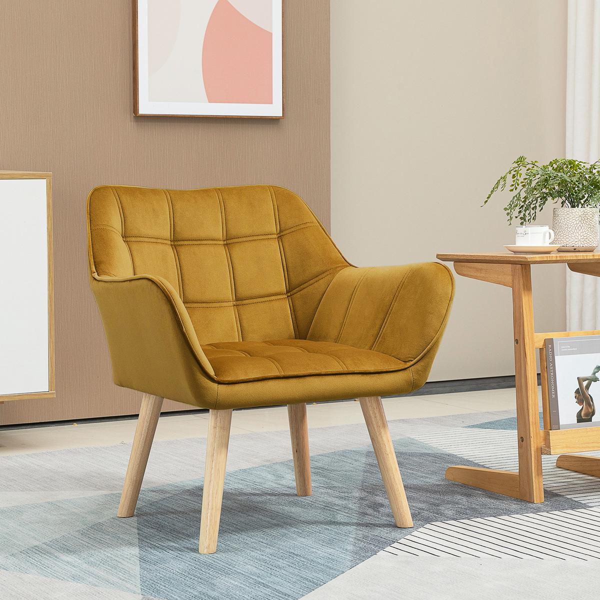 POLSTERSESSEL, Skandi Design, bis 120 kg, Kautschukholzbeine - Gelb, Textil (61.5/71/67cm) - HOMCOM