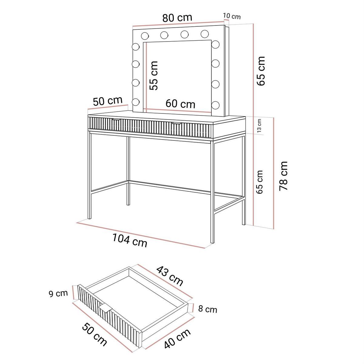 SCHMINKTISCH MIT SPIEGEL CORTADO GOLD T104 WEISS - Weiß, Holzwerkstoff (104/78/50cm) - Lookway