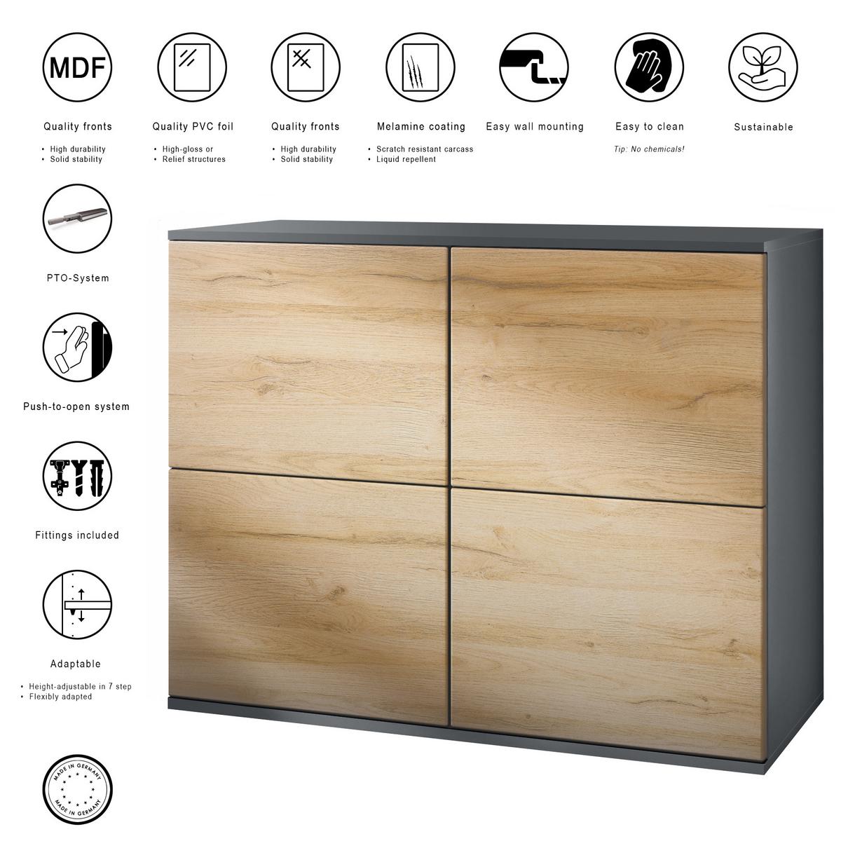 KOMMODE Rova Eiche Ribbeck - Alteiche, Holzwerkstoff (92.5/73.5/35cm) - Vladon