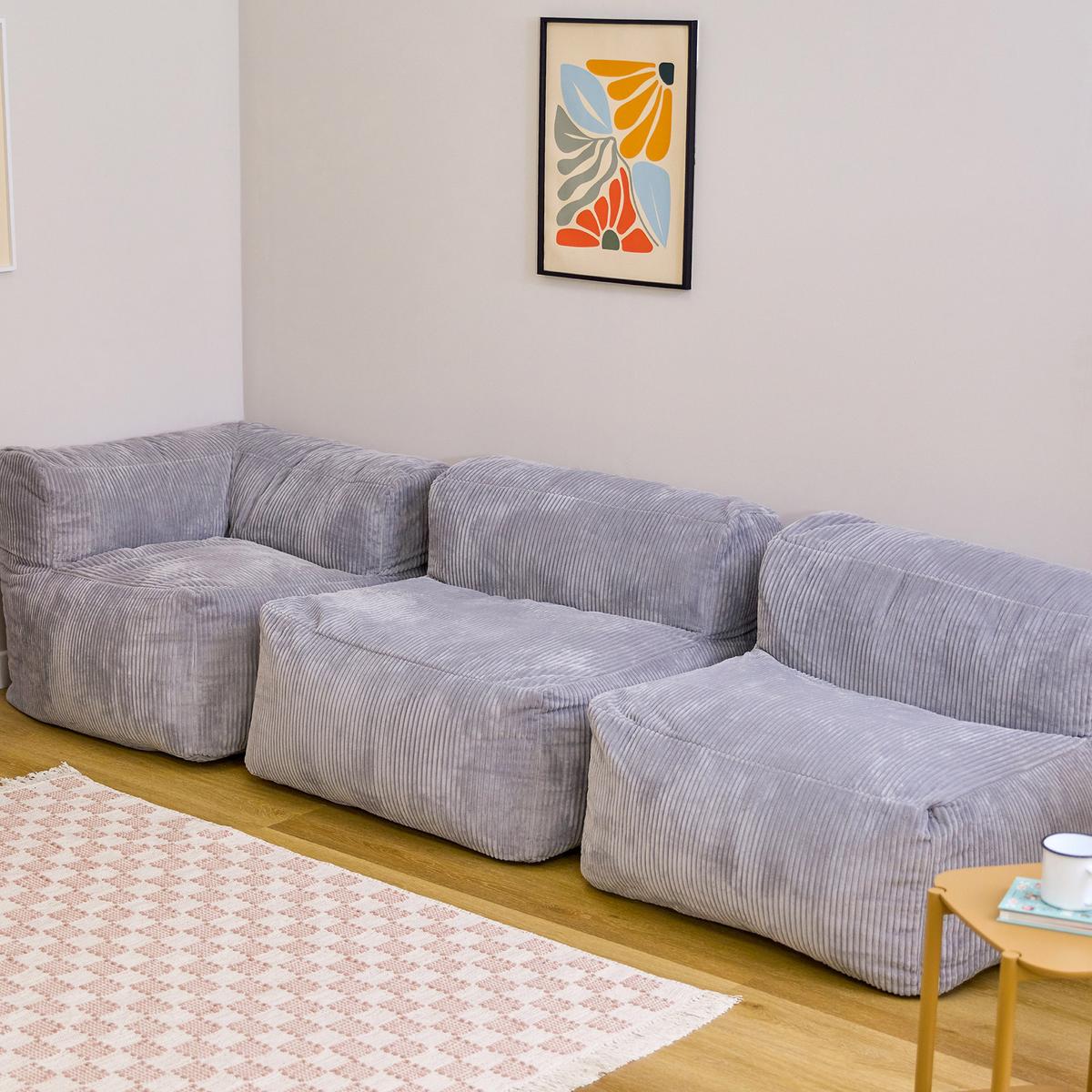 SITZSACK-SOFA 3-tlg. ZEN: Ecksessel, 2 Sessel - Grau, Textil (290/68/100cm) - icon