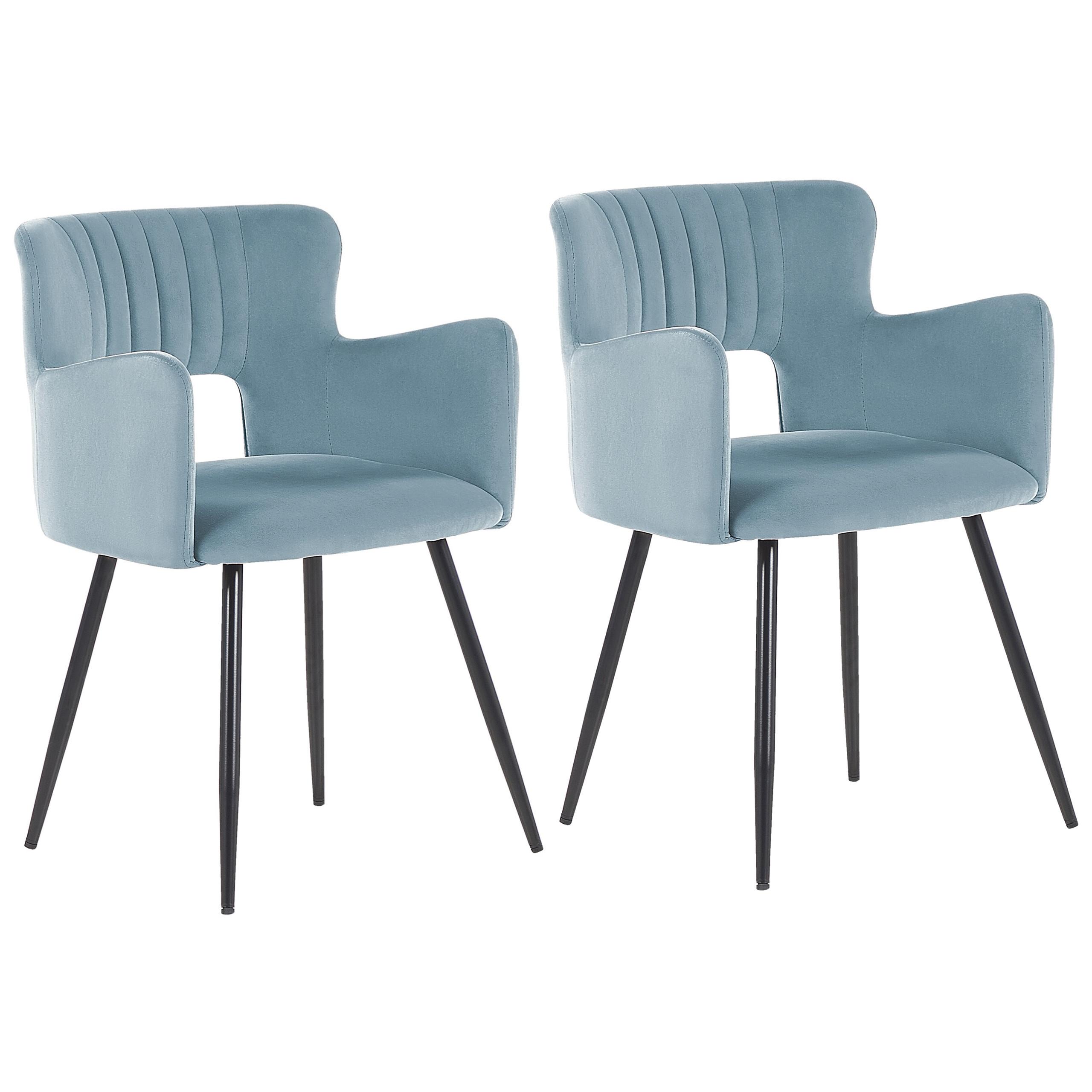 ESSZIMMERSTUHL 2er-Set Samtstoff Hellblau Sanilac - Hellblau, Textil/Metall (52/75/44cm) - Beliani
