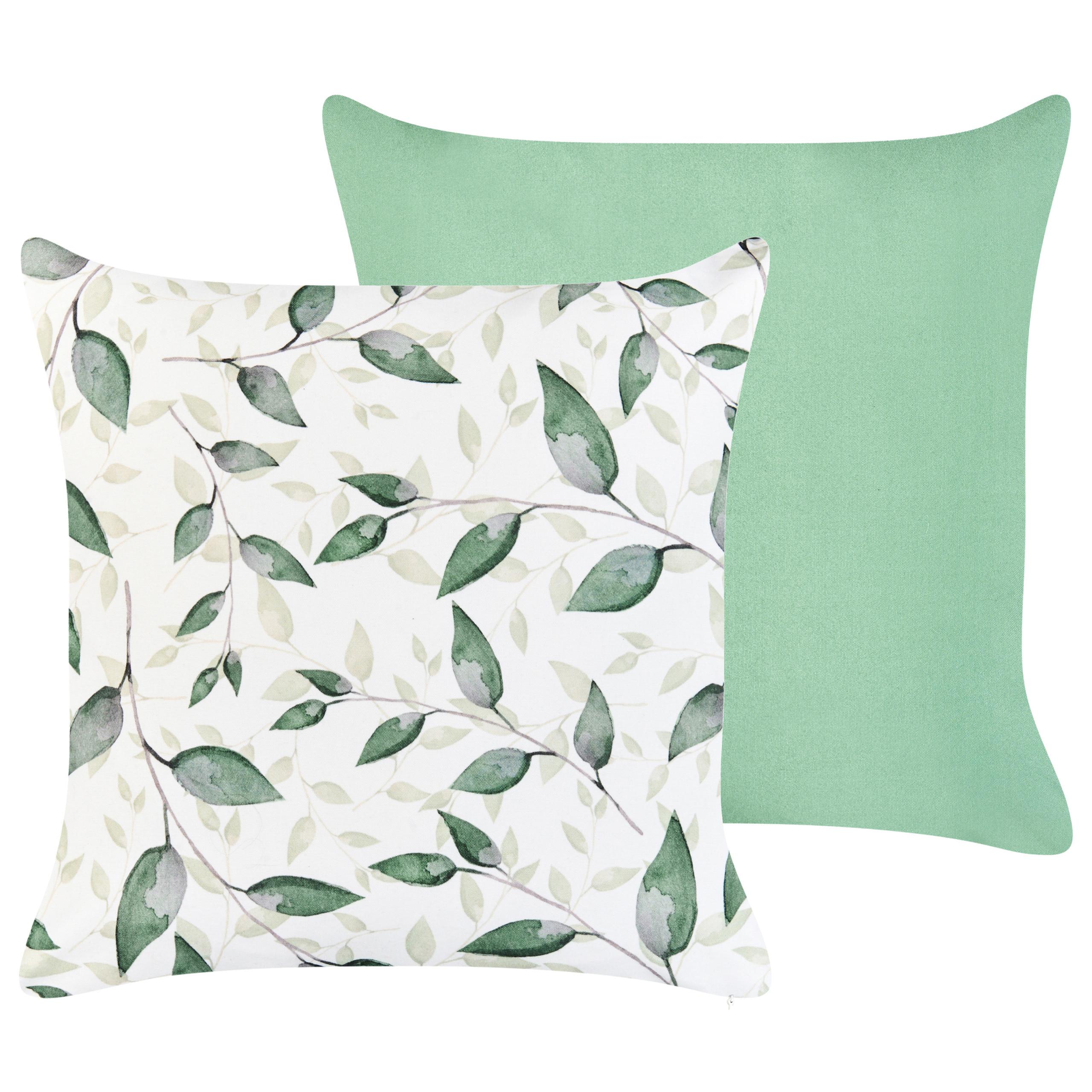 GARTENKISSEN 2er-Set Grün 45/7 cm Flyleaf - Weiß/Grün, Textil (45/45/45cm) - Beliani