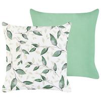 GARTENKISSEN 2er-Set Grün 45/7 cm Flyleaf - Weiß/Grün, Textil (45/45/45cm) - Beliani