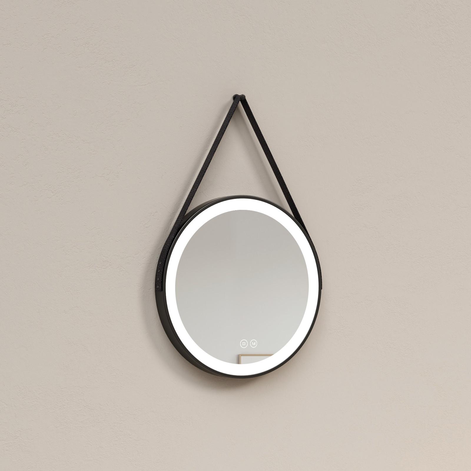 BADSPIEGEL Rund mit Power-Off-Memory-Funktion Beleuchtung mit Hängeriemen Schwarz Ø 50 cm - Schwarz, Glas (50/50/3.5cm) - EMKE
