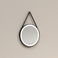 BADSPIEGEL Rund mit Power-Off-Memory-Funktion Beleuchtung mit Hängeriemen Schwarz Ø 50 cm - Schwarz, Glas (50/50/3.5cm) - EMKE
