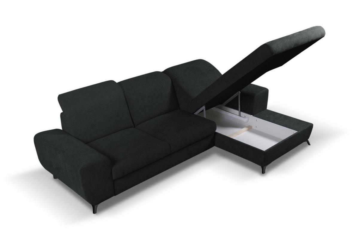 ECKSOFA LUCE R-S Anthrazit Plüsch-Stoff mit Schlaffunktion - Anthrazit, Holz (279/172cm) - MASSENO