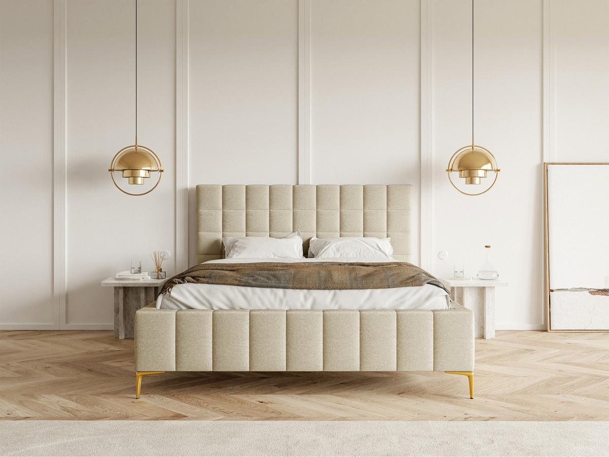 POLSTERBETT Szejlo Beige Chenille 160 cm - Beige/Goldfarben, Textil/Metall (160/200cm) - Selsey