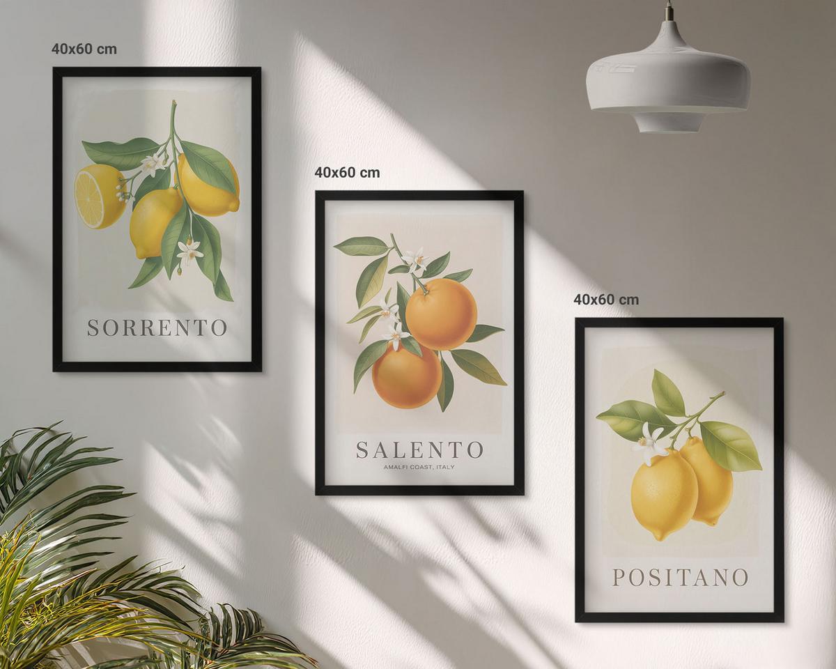 BILDER SET 3er Set - 40x60 cm Schwarzer Rahmen - Amalfi-Zitronen und -Orangen - Schwarz, Kunststoff (40/60cm) - TULUP