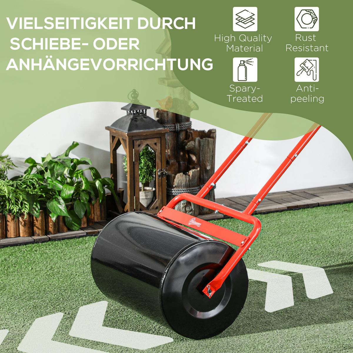 RASENWALZE 50cm Breite - Rot, Metall (32.5/113/58cm) - Outsunny