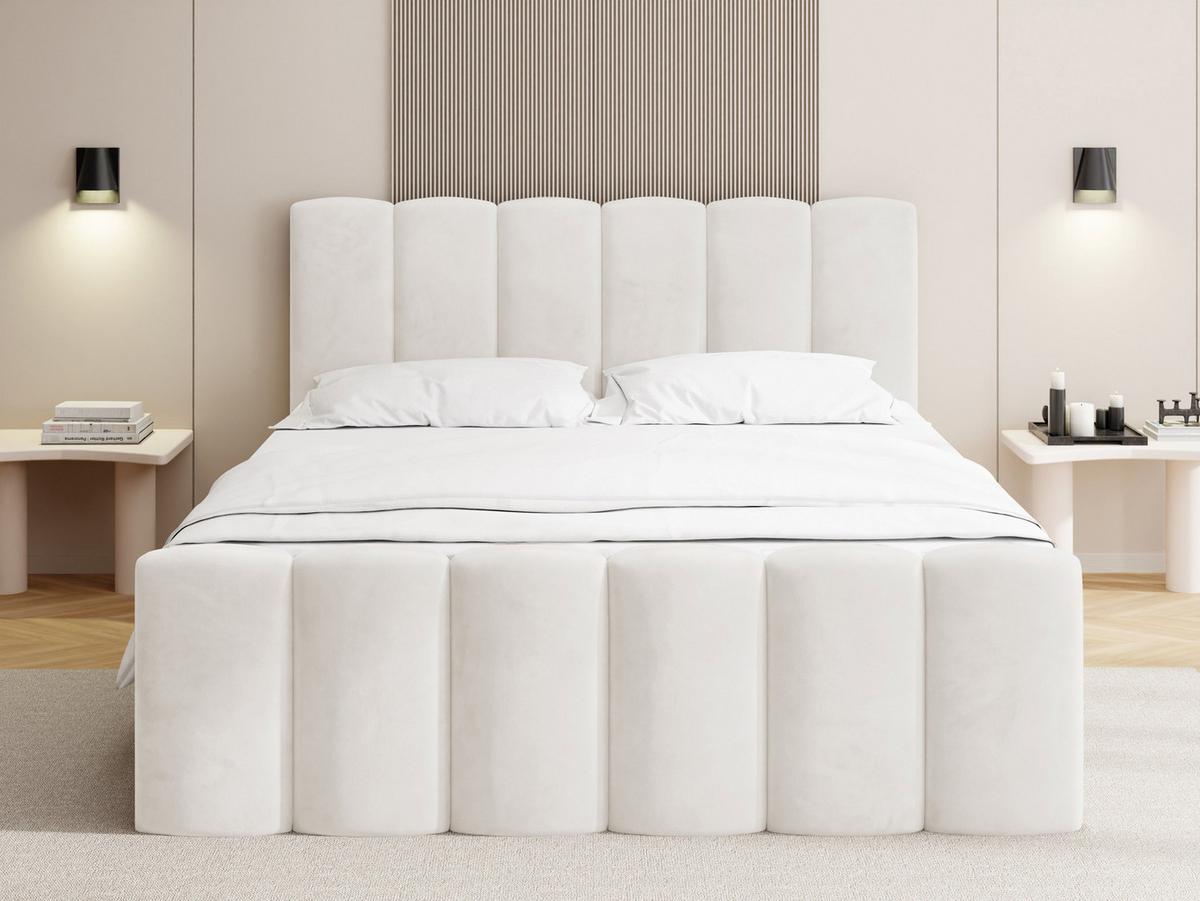 BOXBETT Serenity mit Bettkasten, Samt Creme 140x200 cm – inkl. H4 Taschenfederkern Matratze & Foam Topper - Beige/Creme, Holz/Holzwerkstoff (140/200cm) - WFL GROUP