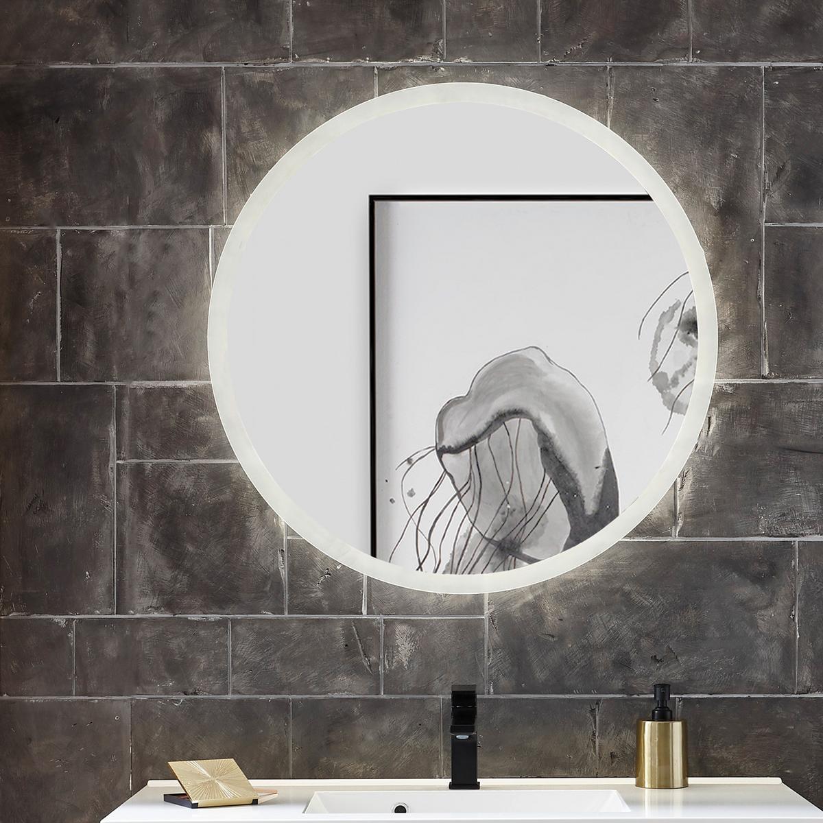 BADSPIEGEL 80 cm rund, Badezimmer Spiegel mit LED Beleuchtung und Touch-Funktion - Grau, Glas (80/80/3cm) - Furn.Design