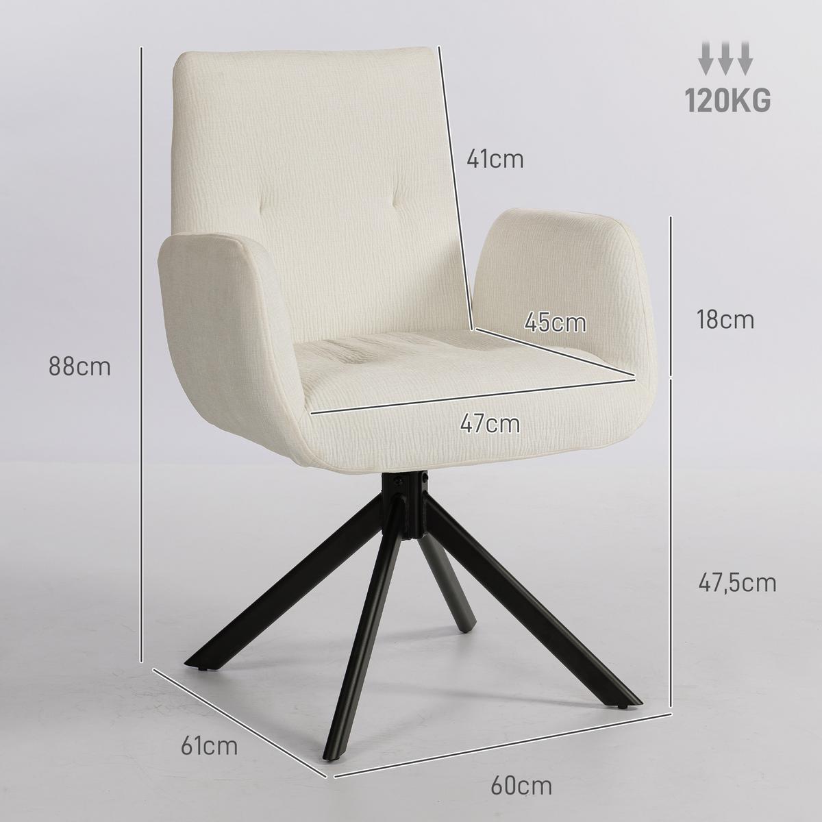 SESSEL Drehbar Loungesessel mit Armlehne Wolle-Leinenoptik Cremeweiß - Creme/Schwarz, Textil/Metall (61/88/60cm) - HOMCOM