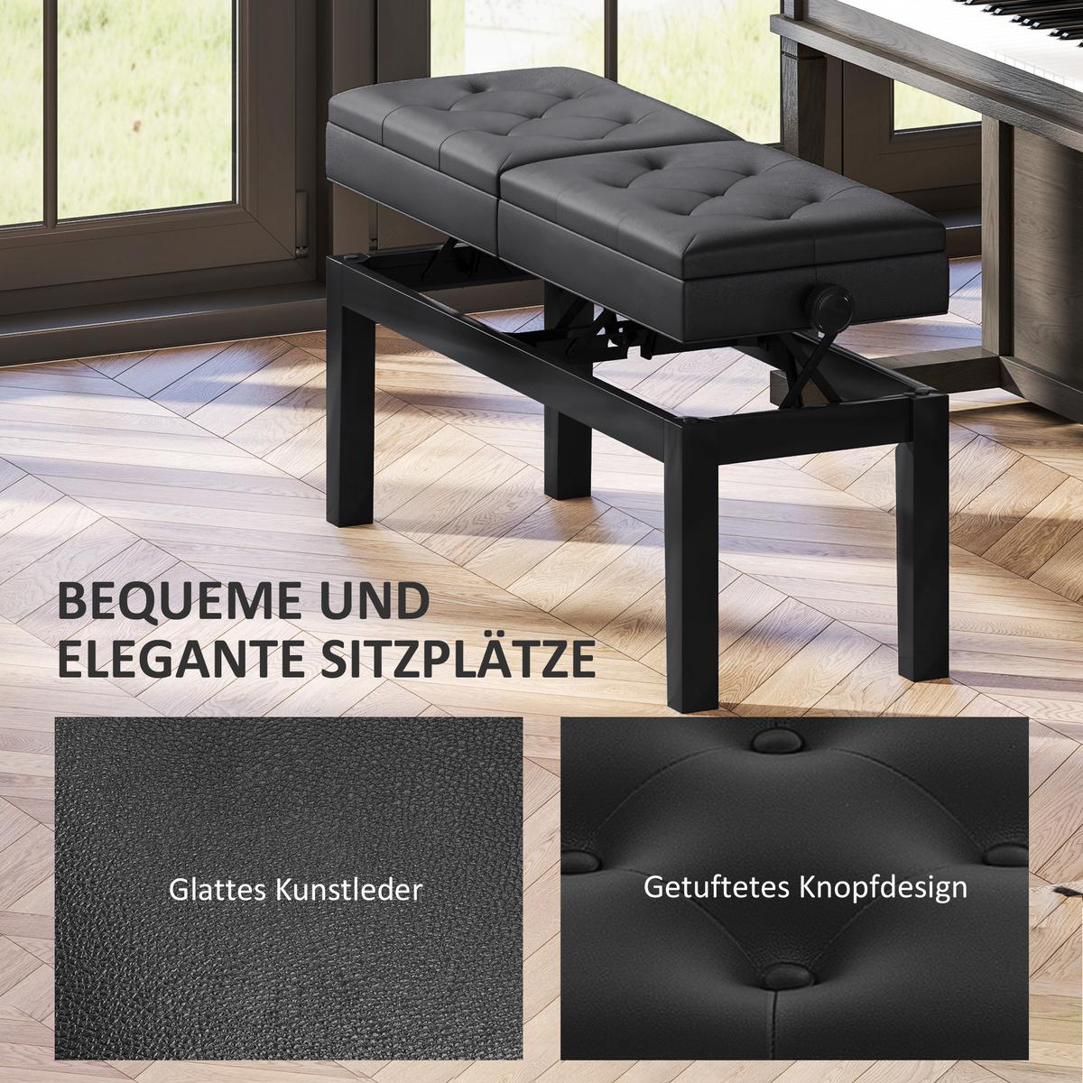 KLAVIERBANK mit Stauraum Pianobank Kunstleder, Schwarz - Schwarz, Kunststoff (37/58/105cm) - HOMCOM
