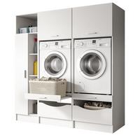 WASCHMASCHINENSCHRANK weiß Set 3-teilig, Waschmaschinenumbau 182 cm mit viel Stauraum - Silberfarben/Weiß, Glas/Holzwerkstoff (182/195/68cm) - Inn.Furn