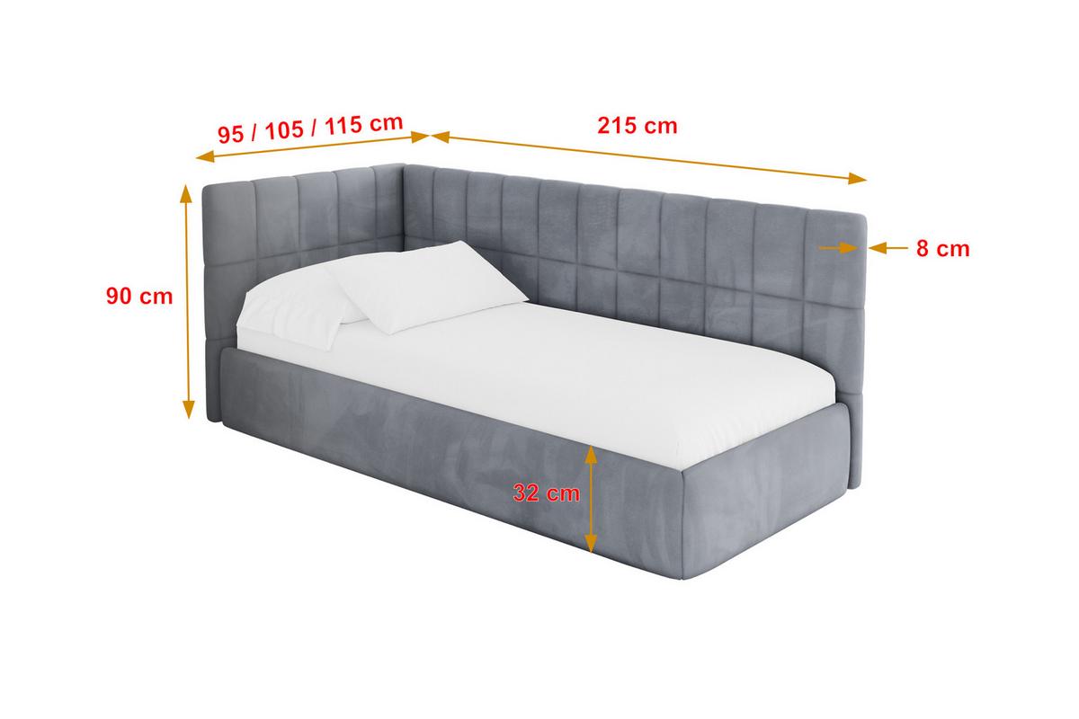 EINZELLBETT Jugendbett mit Bettkasten und Matratze H3/H4, Rechts - TULY 100x200 Grau - Blaugrau, Holzwerkstoff/Textil (100/200cm) - ALTDECOR