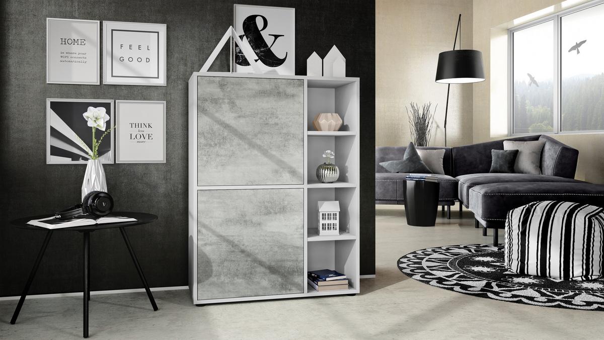 HIGHBOARD Cuba Türen in Beton Oxid Optik - Hellgrau, Holzwerkstoff (79/105.5/35.5cm) - Vladon