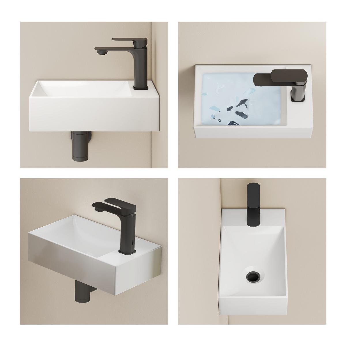 HANDWASCHBECKEN Eck-Wand Hahnloch rechts Weiß 37,7 / 21,8 / 9,9 cm - Weiß, Keramik (38/10/22cm) - EMKE