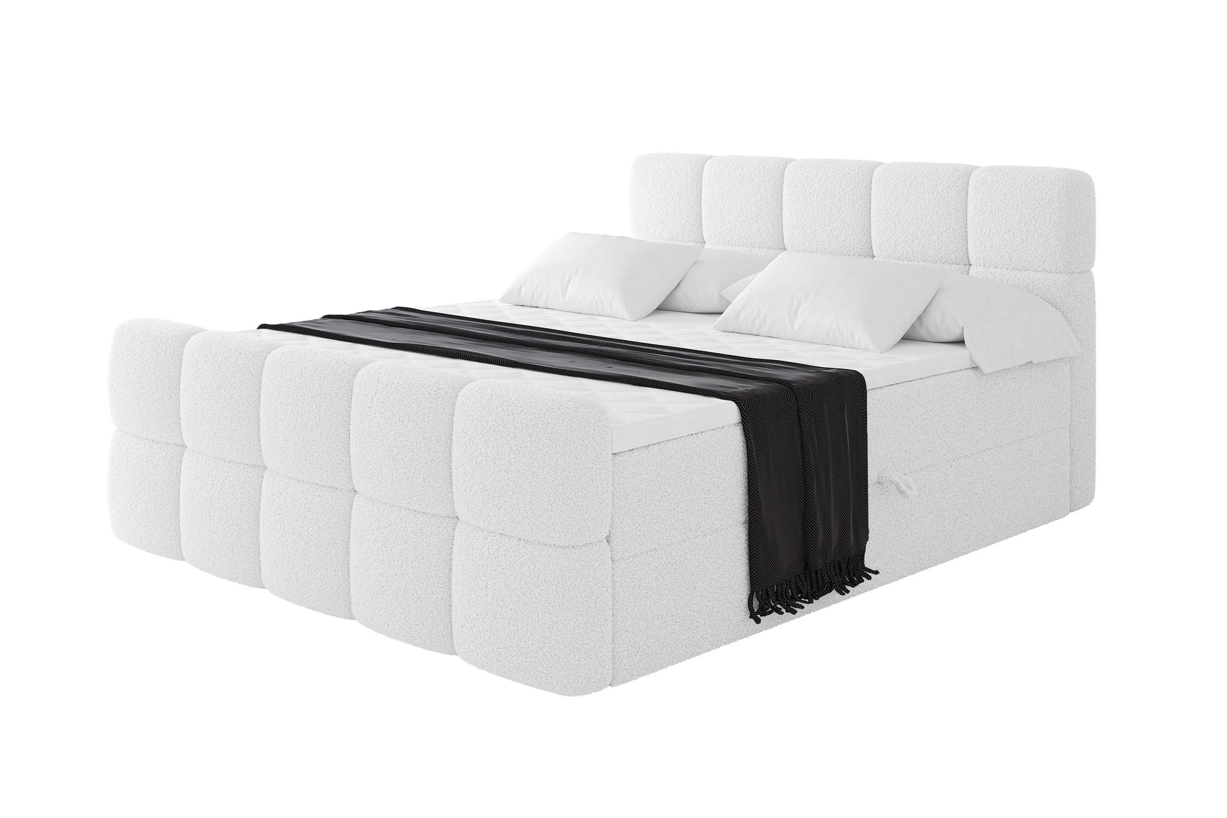 BOXBETT mit Matratze H3 - FAMA-Z - 160x200 cm Weiß Quelle - Weiß, Holzwerkstoff - ALTDECOR