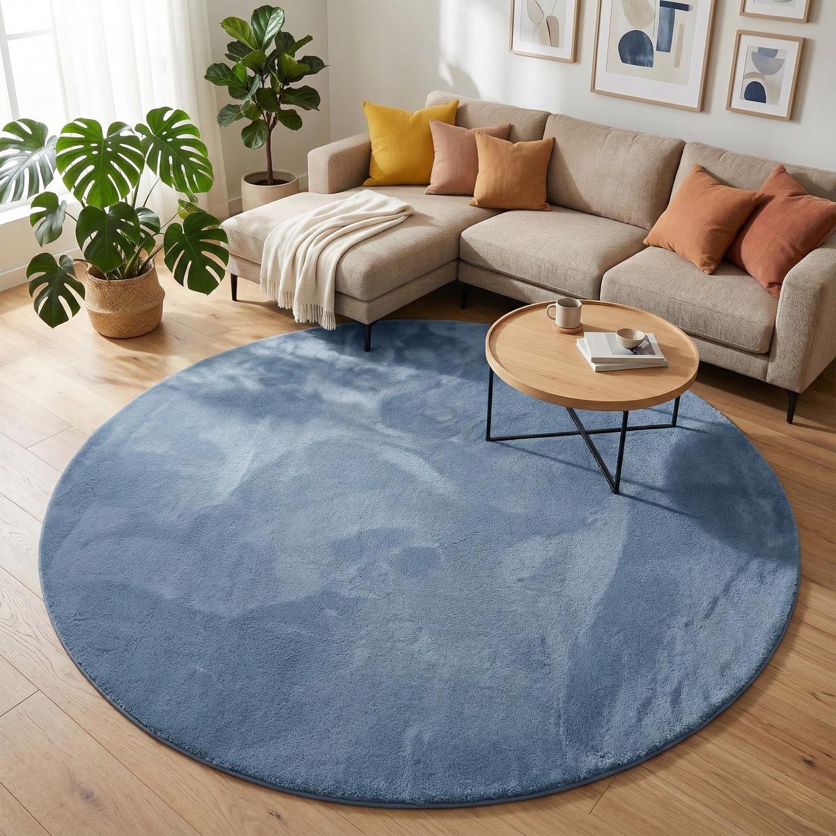 FELLTEPPICH SUPER SOFT PEARL RUND - Blau, Textil (200/200cm) - Pergamon