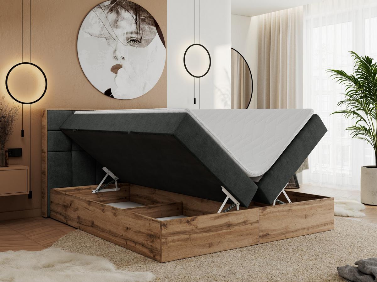 BOXBETT ALBERO 1 - 160/200 Dunkelgrau Struktur - H4 - Dunkelgrau, Holz/Textil (160/200cm) - MKS