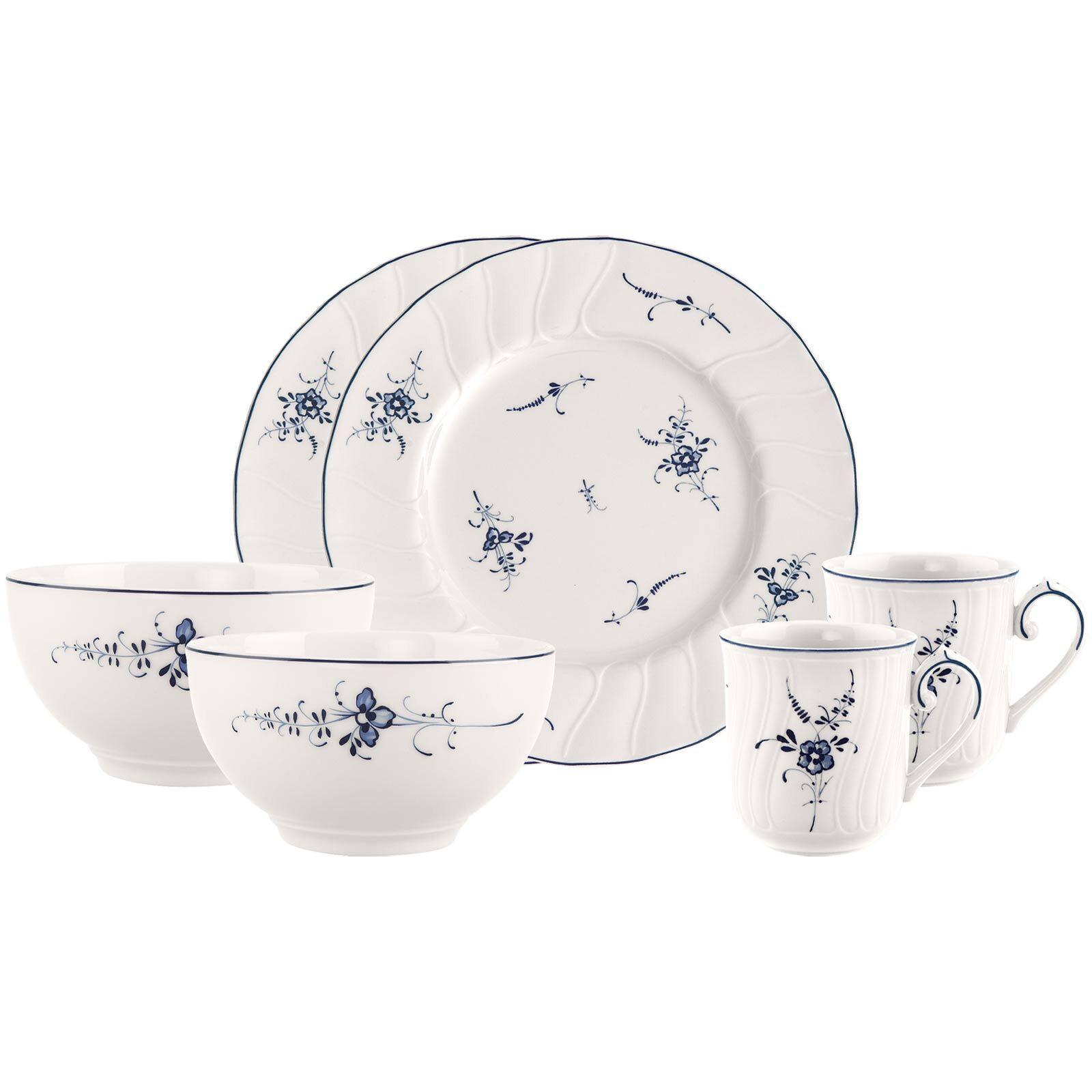 FRÜHSTÜCKS-SET Vieux Luxembourg weiß-blau 6-tlg. - Blau/Weiß, Keramik (2/2/2cm) - Villeroy & Boch