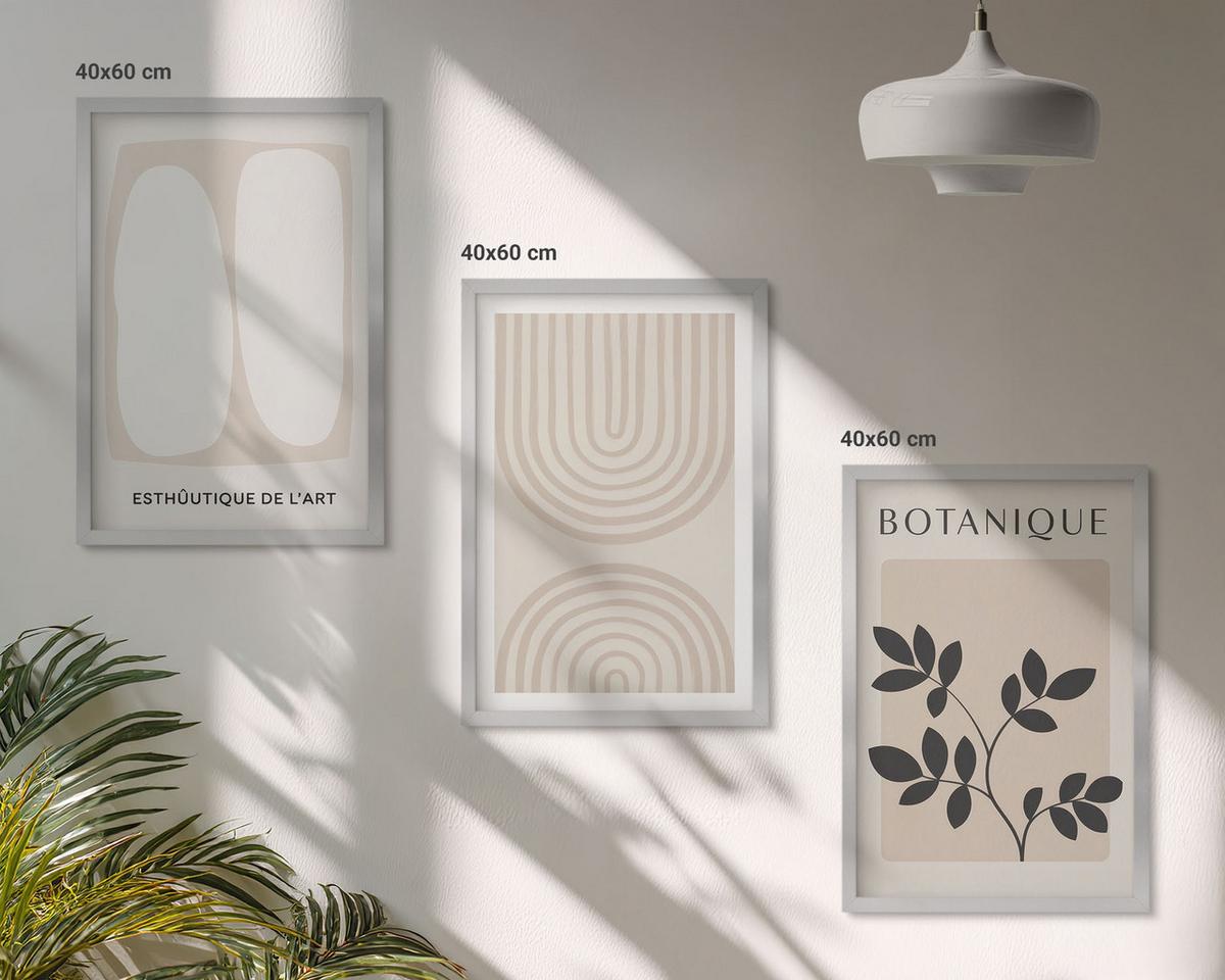 BILDER SET 3er Set - 40x60 cm Silberner Rahmen - Boho-Pflanzenposter - Silberfarben, Kunststoff (40/60cm) - TULUP