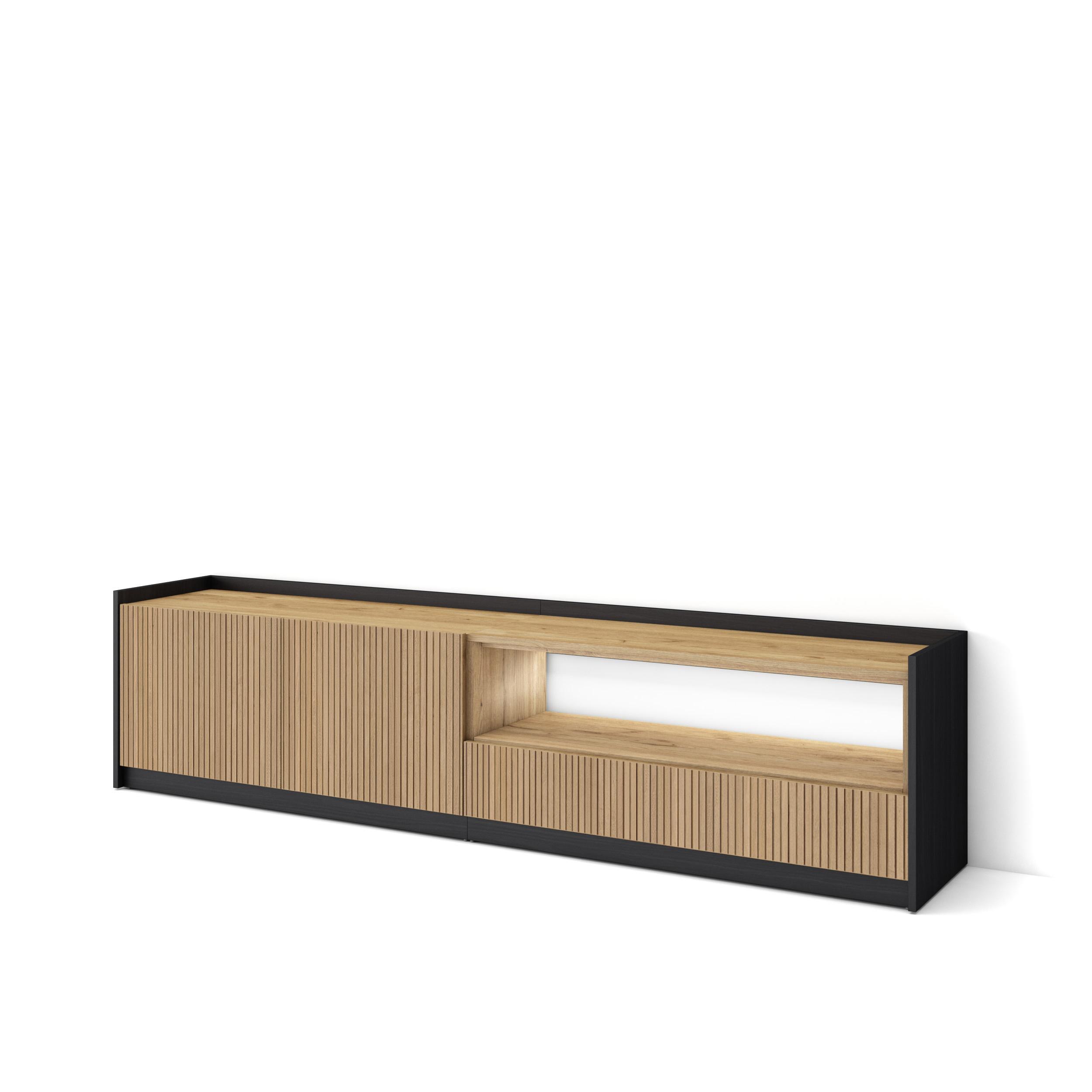 LOWBOARD, Eiche und Schwarz, 207/37/50cm, Led - Eichefarben, Holzwerkstoff (207/50/37cm) - Skraut Home